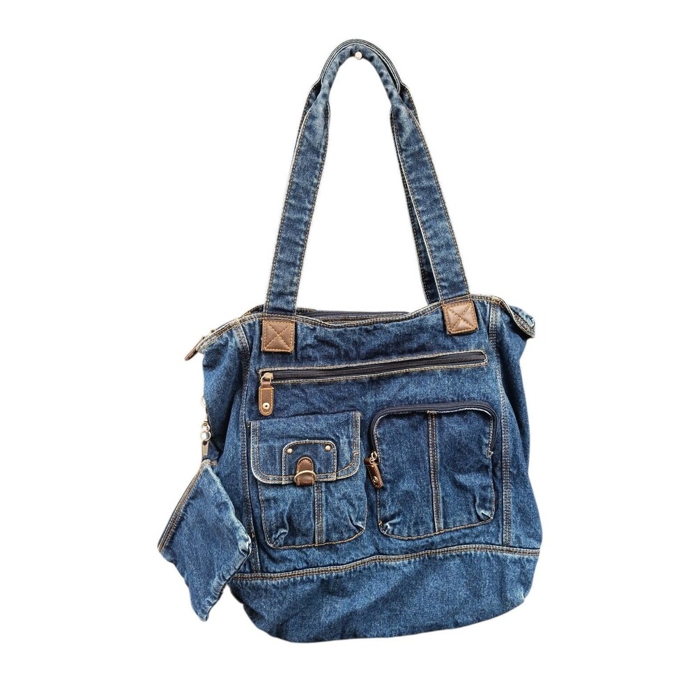 Vintage Denim Tote Bag W/Small Pouch